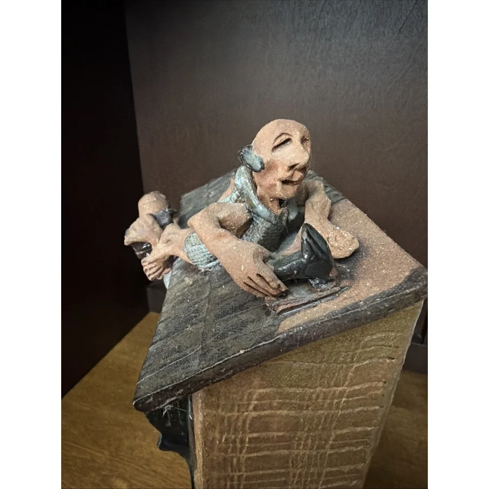 Ceramic Clock Roofers At Work Hand Sculpted by Susan G. Healy Ohio Pottery